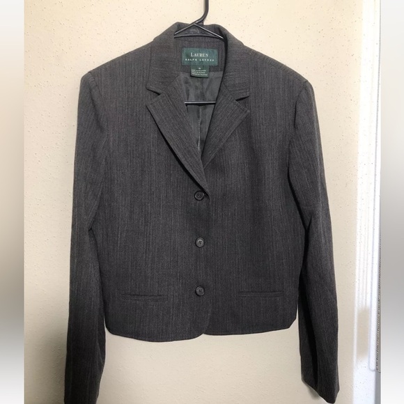 Lauren Ralph Lauren Womens Wool Blend Blazer Size 8 Gray Black Button Up Career - Picture 1 of 14